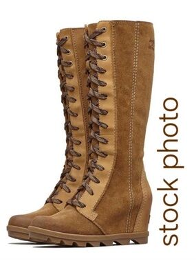 Sorel Tan Suede Lace-Up Wedge Boots